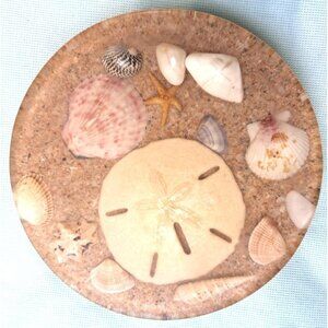 Vintage Lucite Trivet Seashells Round 5" x 5"x .75"